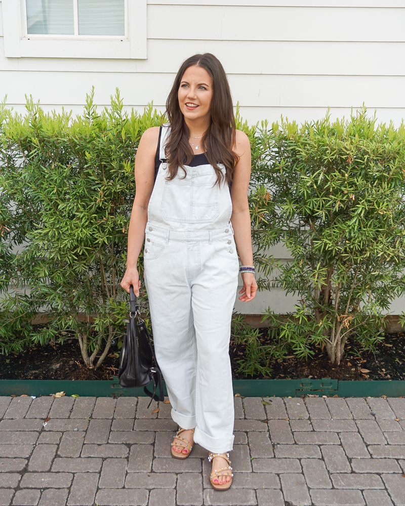 summer outfit | light wash overalls | black tank top | Houston Fashion Blog Lady in Violet