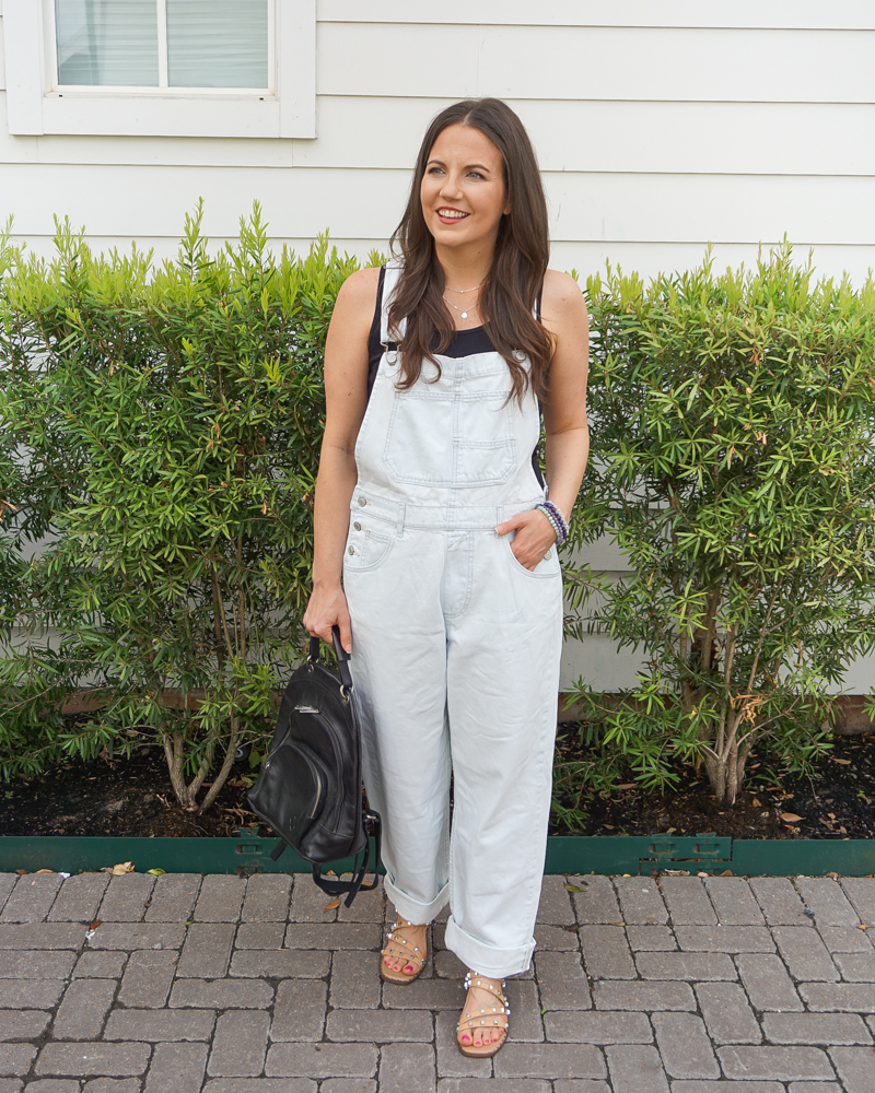 casual summer outfit | loose fitting overalls | embellished sandals | Texas Fashion Blogger Lady in Violet