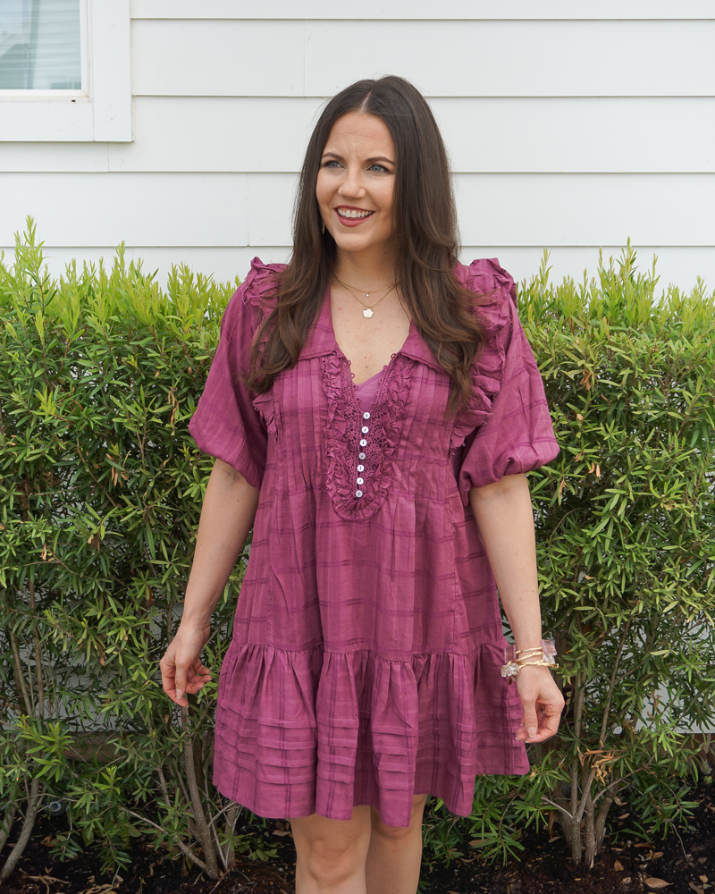 spring outfit | free people minidress | bourbon and boweties bracelets | Petite Fashion Blogger Lady in Violet