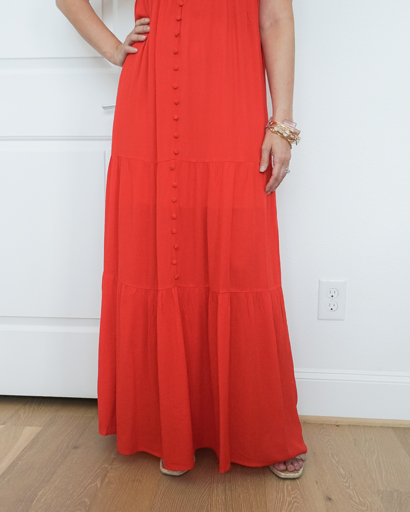 summer outfit | red maxi dress | stone bangles | Houston Fashion Blog Lady in Violet