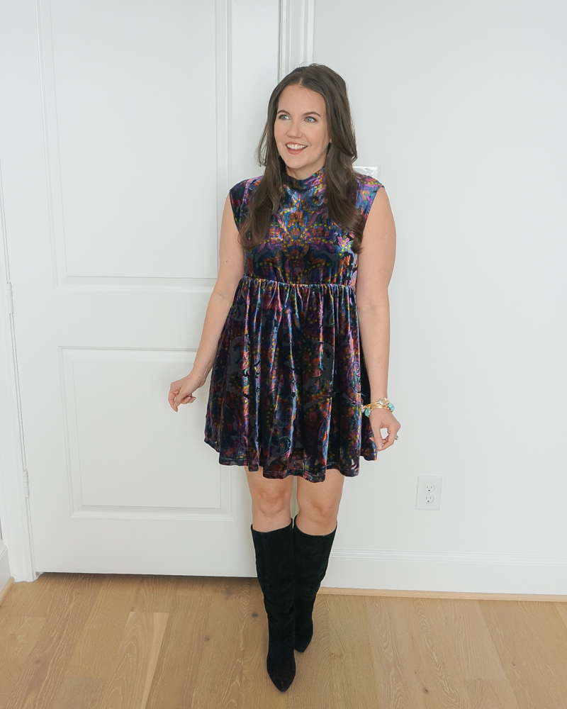 fall outfit | velvet mini dress | black boots | Texas Fashion Blog Lady in Violet