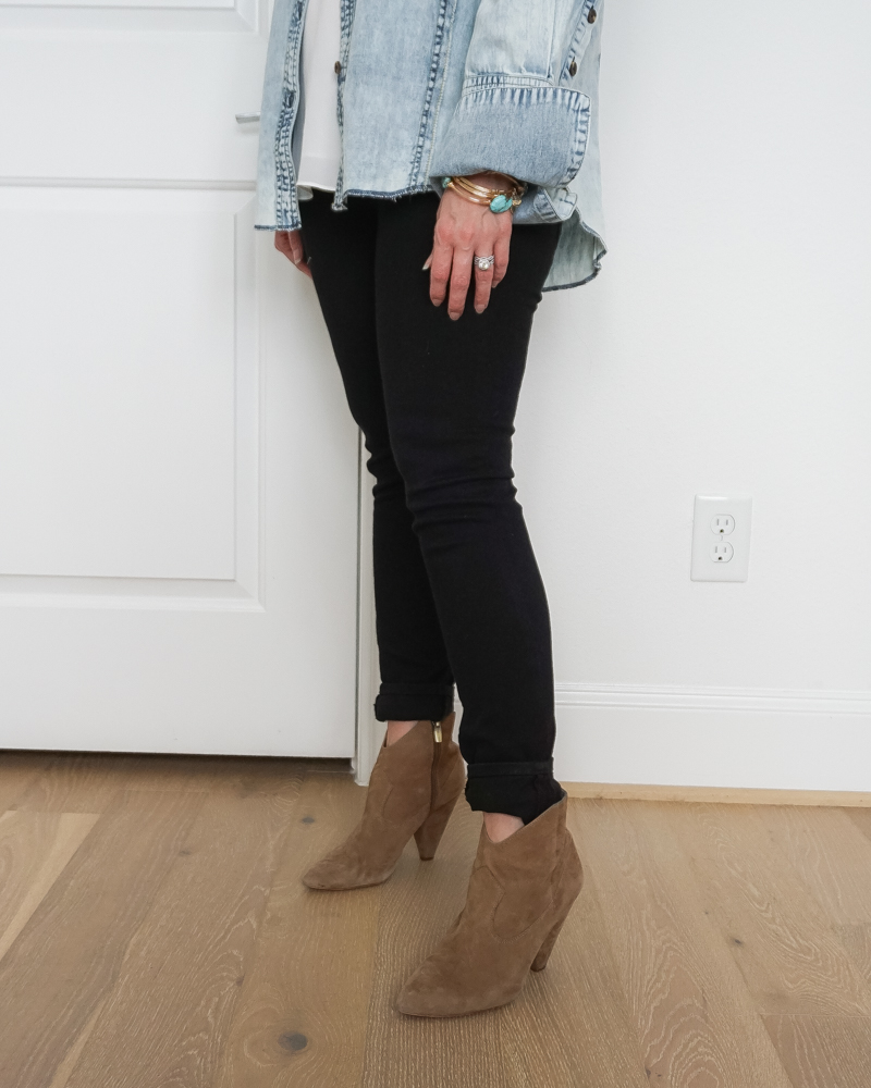 fall outfit | black skinny jeans | western booties | Petite Fashion Blog Lady in Violet