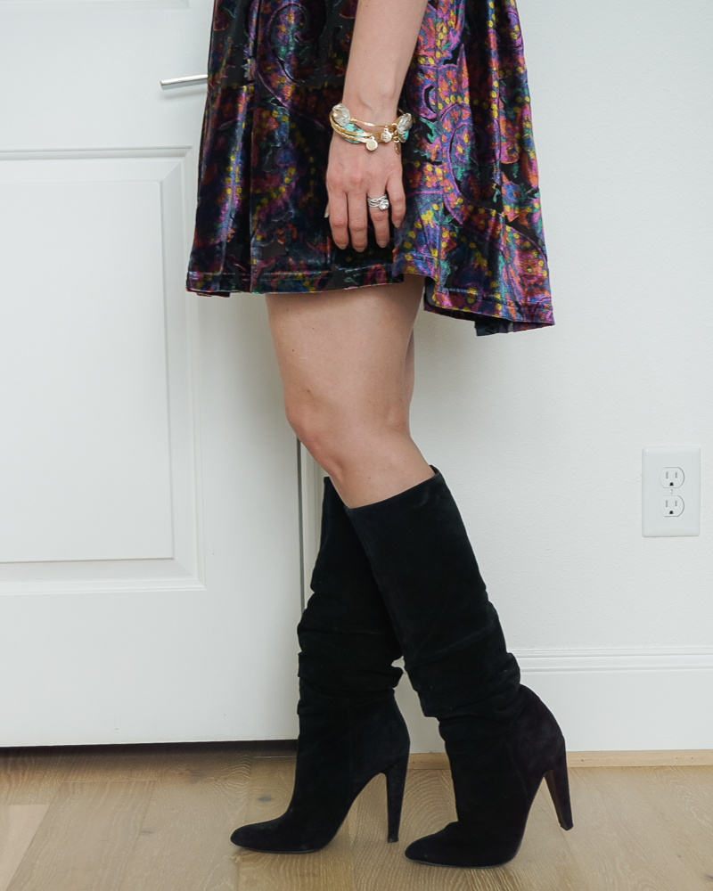 fall outfit | black suede boots | dark floral mini dress | Petite Fashion Blog Lady in Violet