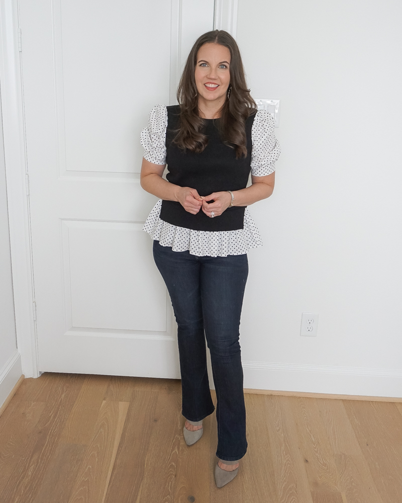 Stylish Business Casual Outfit with Maroon Polka Dot Top