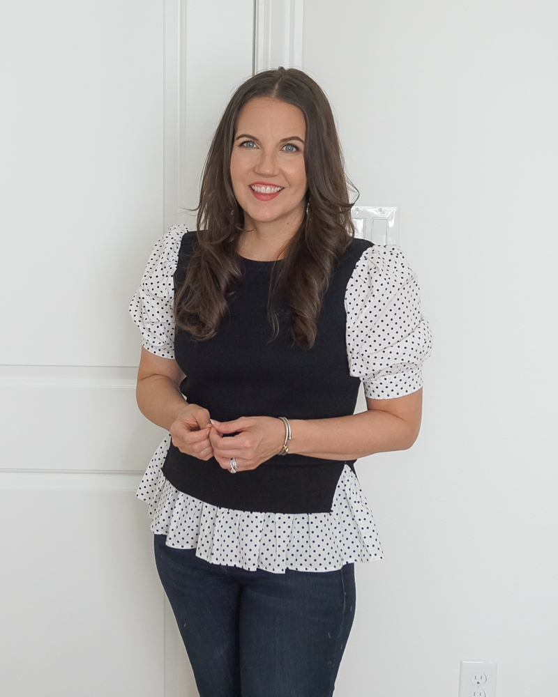 fall fashion for the office | sweater and blouse layered top | david yurman bracelets | Petite Fashion Blog Lady in Violet