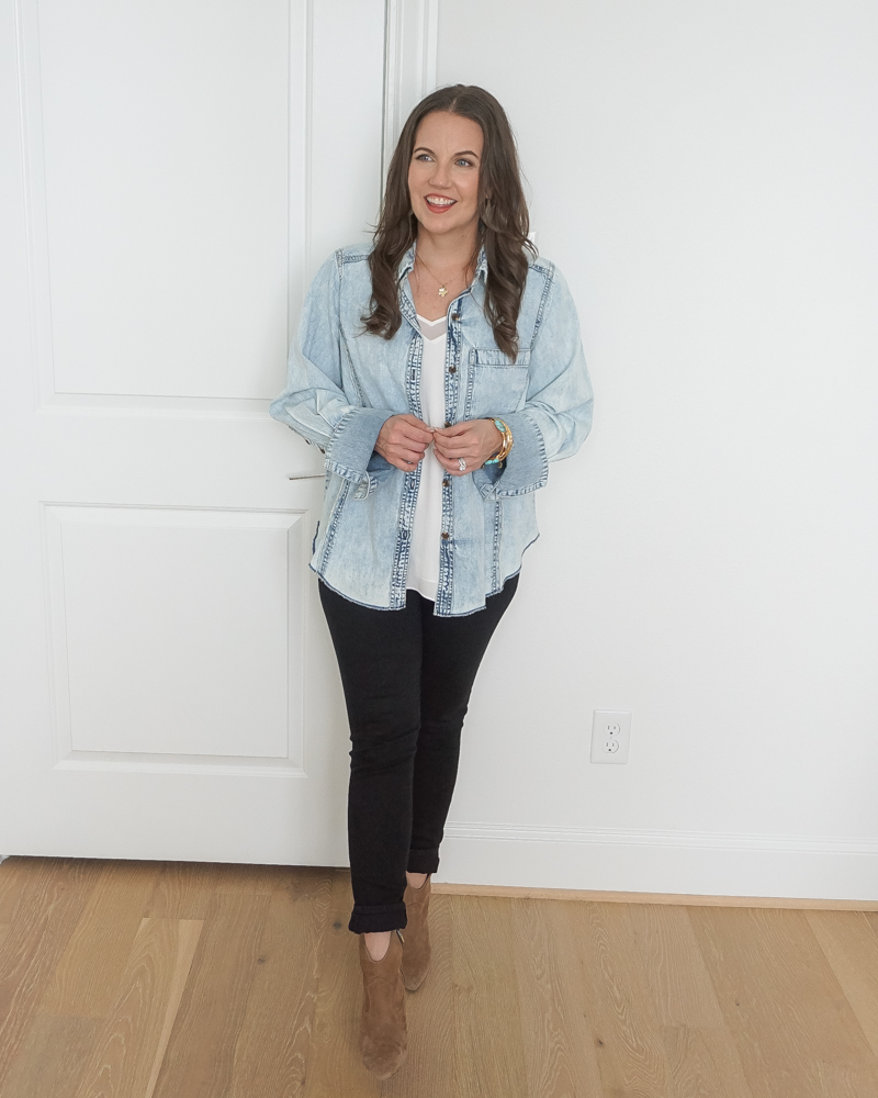 what to wear to the rodeo | light blue jean top | turquoise bangle | Houston Fashion Blog Lady in Violet