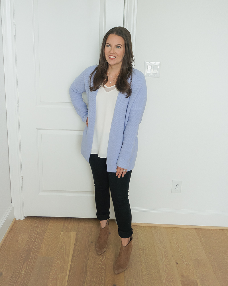 Dark blue cardigan outlet outfit