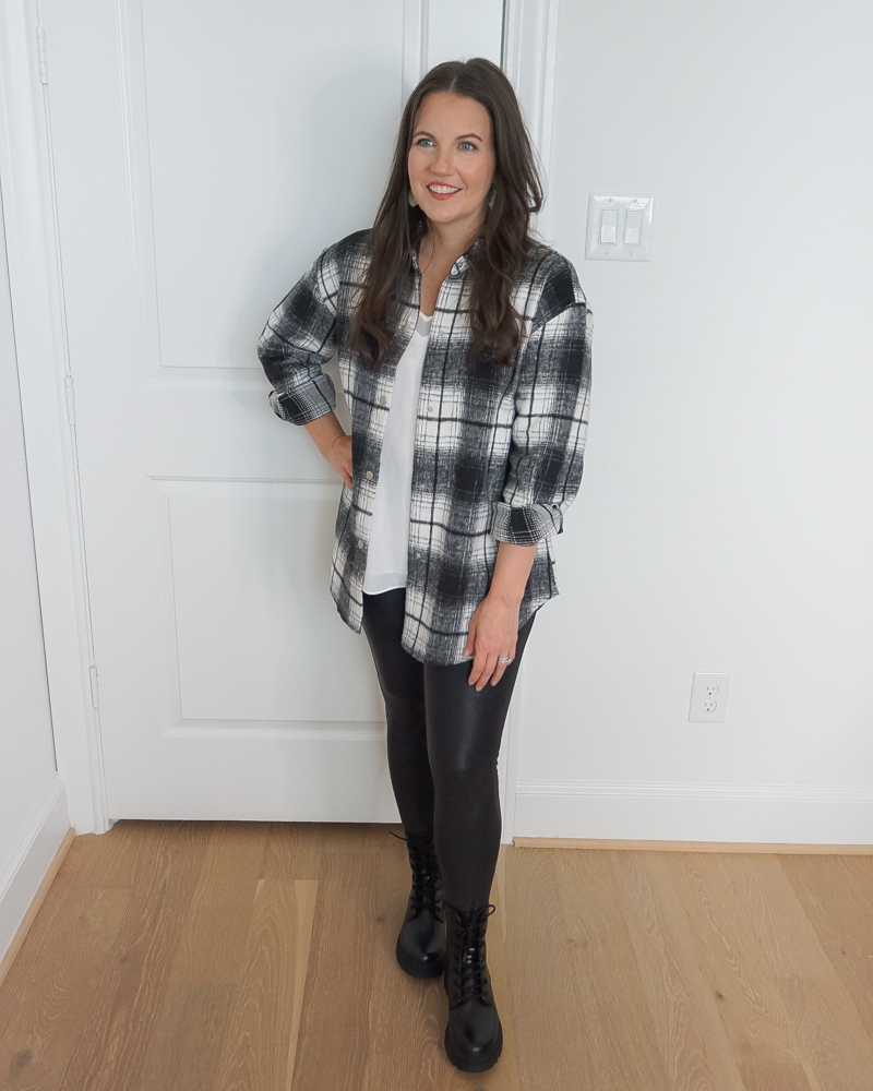 fall outfit | target combat boots | steve madden shacket | Petite Fashion Blog Lady in Violet