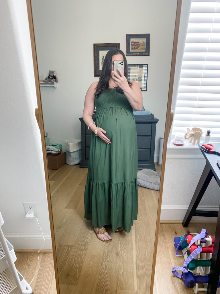 maternity outfits | olive green maxi dress | Lady in Violet Fashion Blog