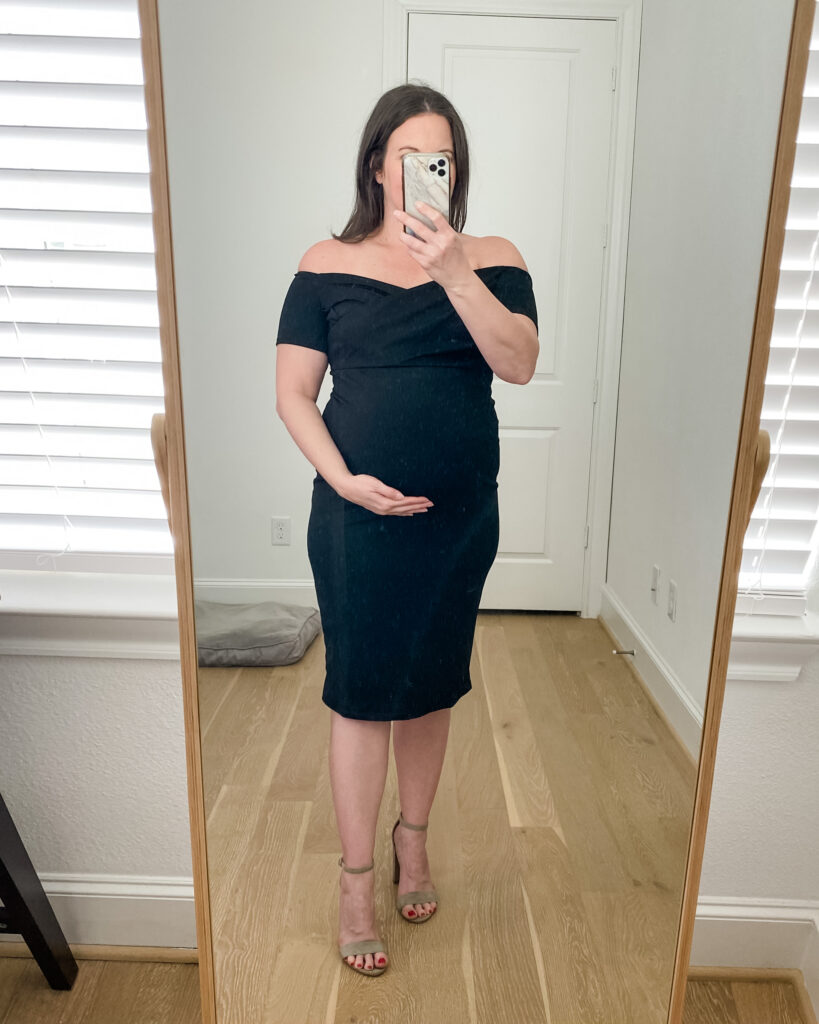 black maternity cocktail dress | pregnant wedding guest dresses | Lady in Violet Blog