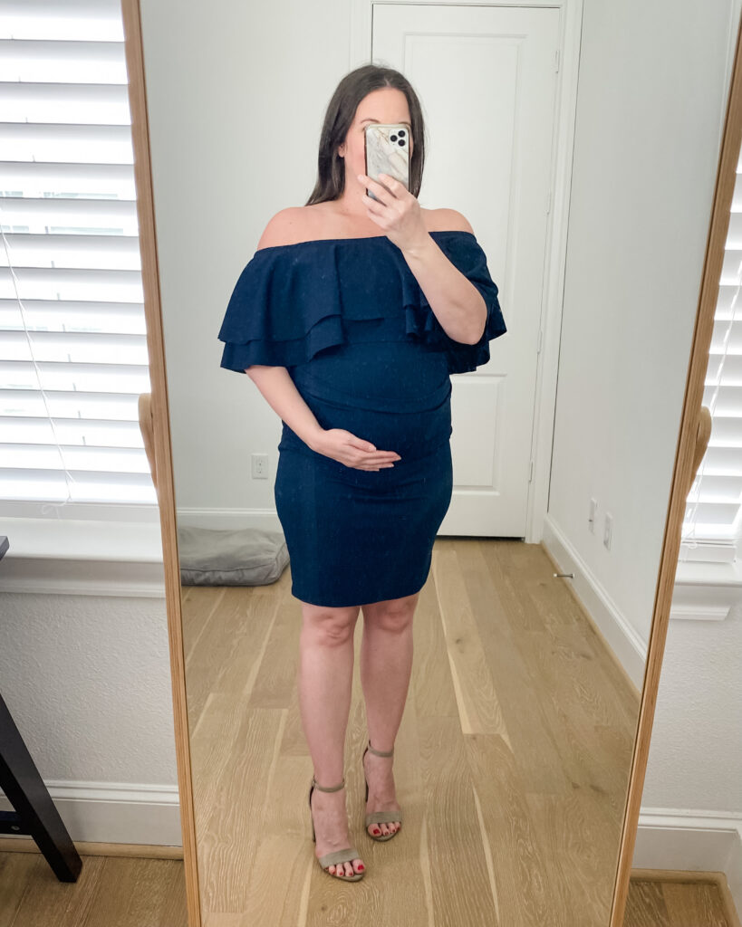 maternity wedding guest dresses| navy blue cocktail dress | Lady in Violet Fashion Blogger