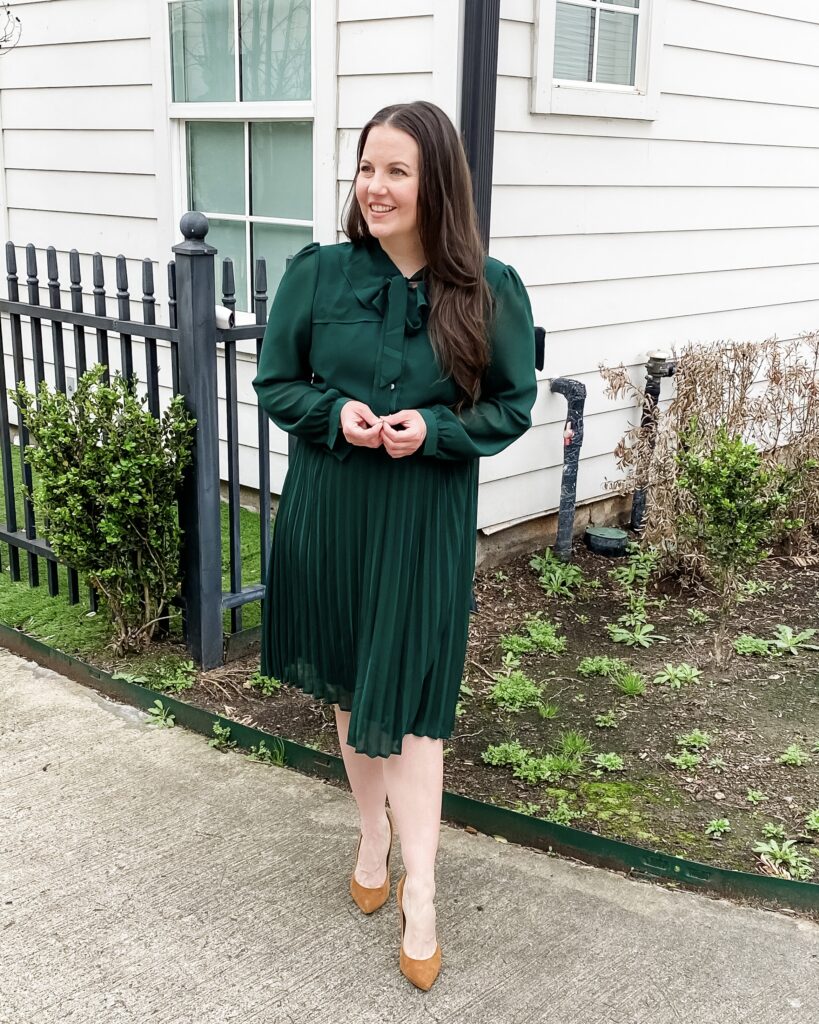 dark green work dress | wedding guest dress | Houston Fashion Blog Lady in Violet