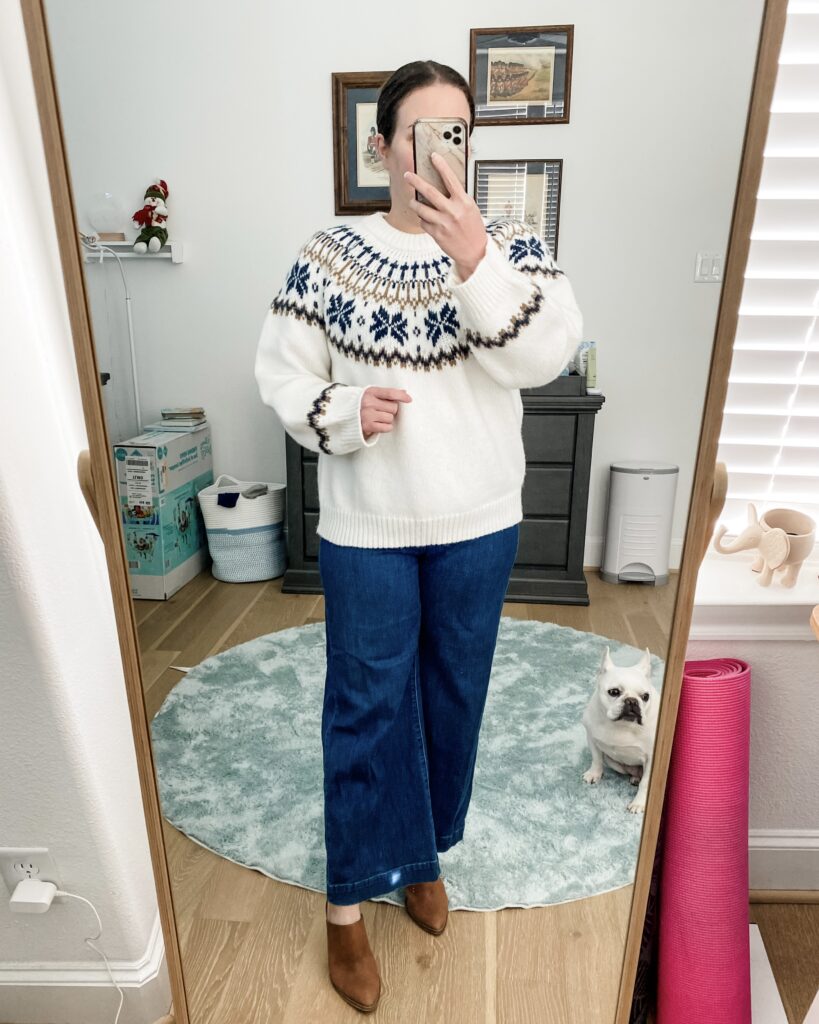 fair isle sweater | flared petite jeans | Texas Fashion blog Lady in Violet