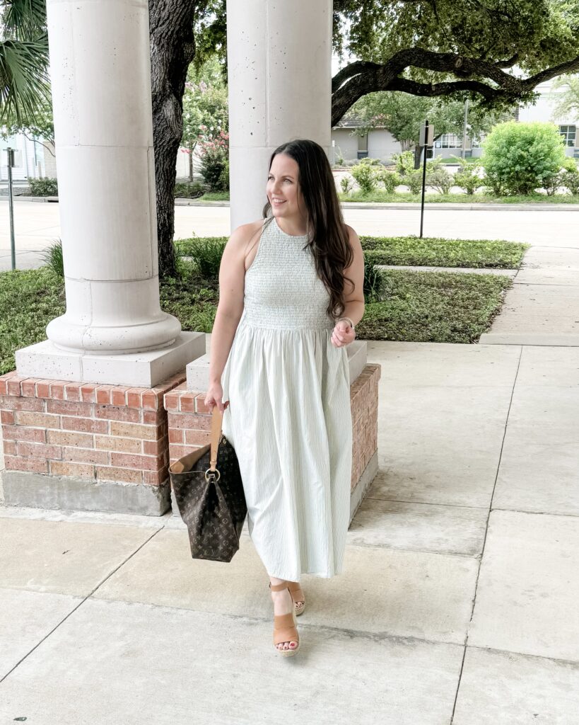 summer outfit | cotton midi dress| louis vuitton tote bag | Houston Fashion Blog Lady in Violet