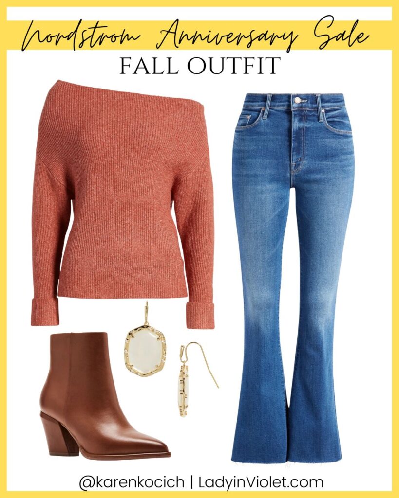 nordstrom anniversary sale | fall outfi idea | off the shoulder sweater | Petite Fashion Influencer Lady in Violet