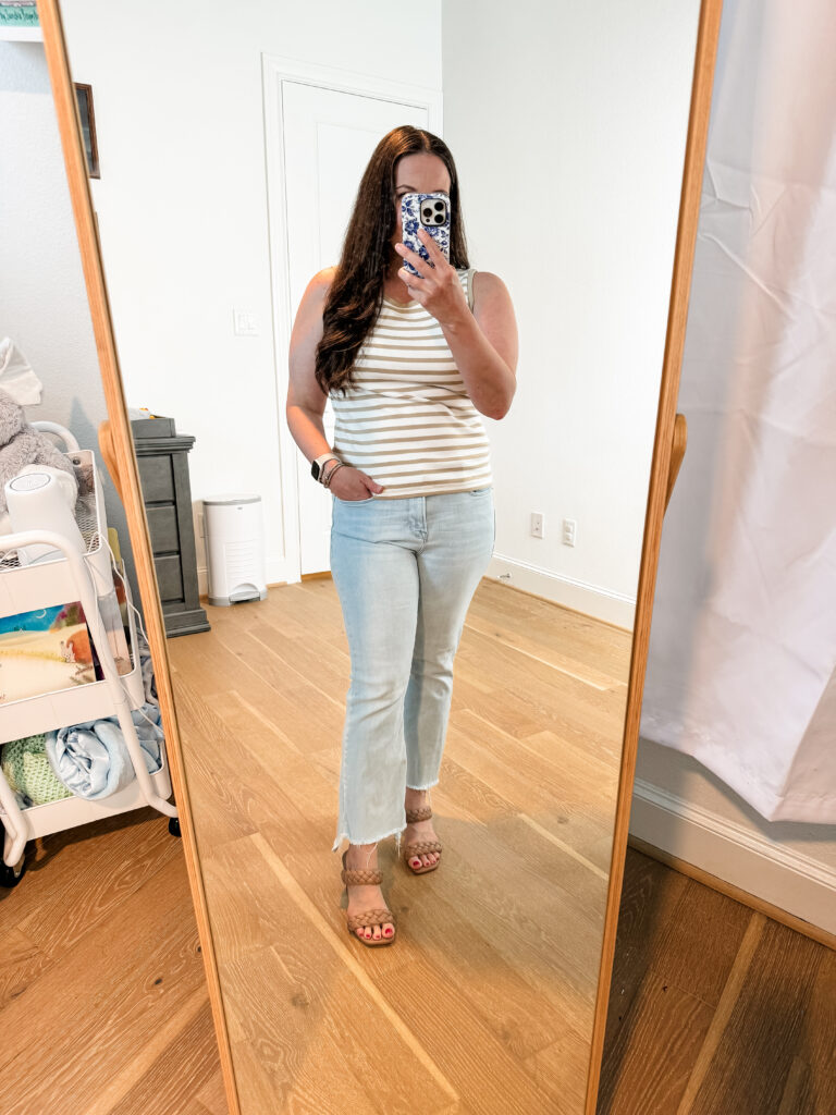casual summer outfit | striped tank top | light wash jeans | Mom Fashion Blogger Lady in Violet