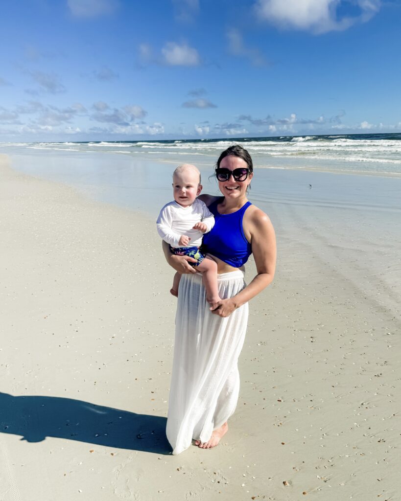 florida beach vacation outfit | blue two piece swimsuit | Mom Blogger Lady in Violet