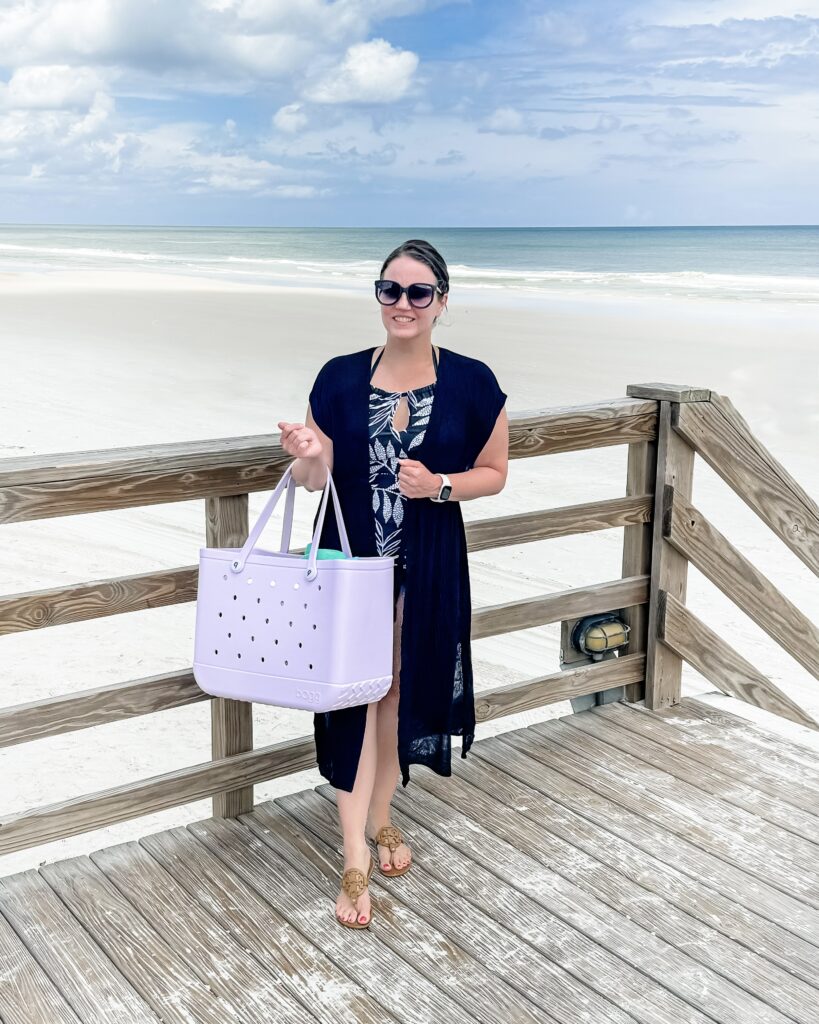 beach vacation outfit | large purple beach bag | black tankini swimsuit | Texas Fashion Blogger Lady in Violet