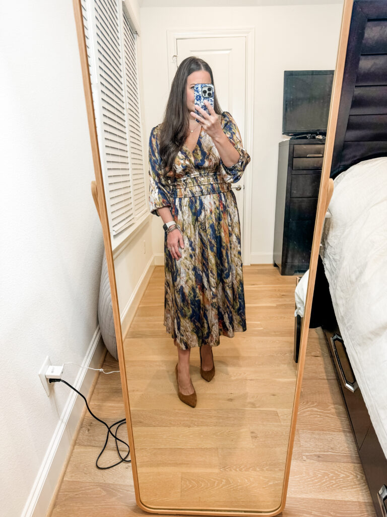 fall work dresses | long sleeve maxi dress | Petite Fashion Influencer Lady in Violet