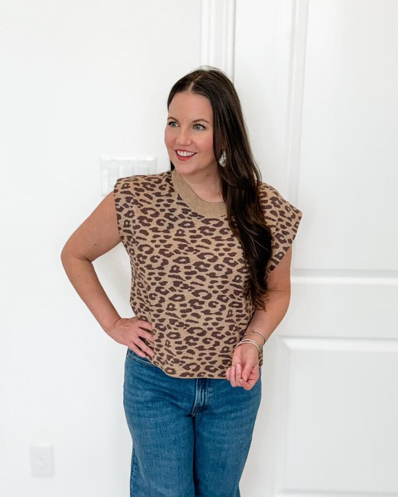 leopard print Noah Muscle Tank Sweater by Maeve | david yurman bracelet stack | Petite Fashion Influencer Lady in Violet