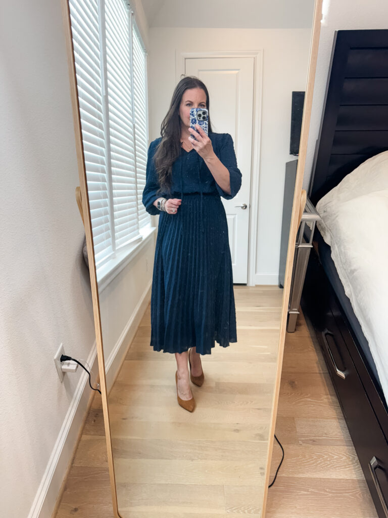 office outfit | navy blue dress | work clothes for women | Mom Style Blog Lady in Violet