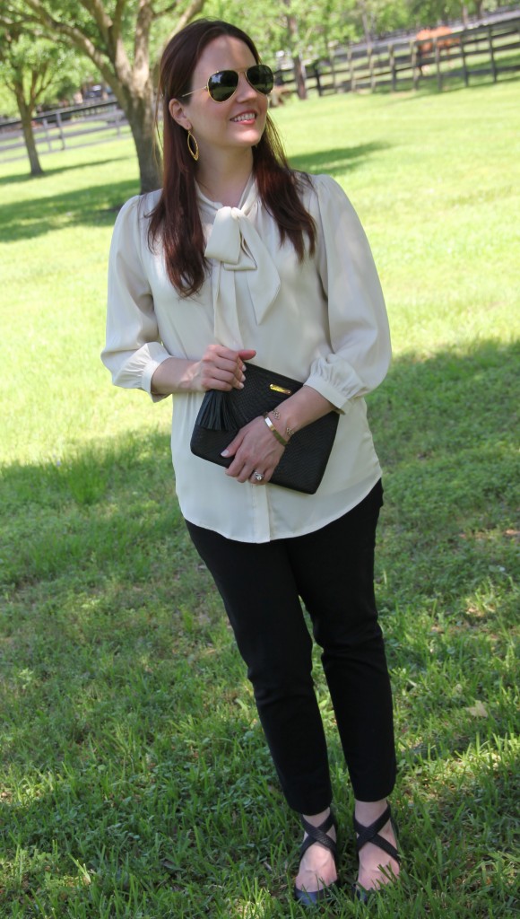 Office Style - Tie Neck Blouse and Skinny Work Pants | Lady in Violet