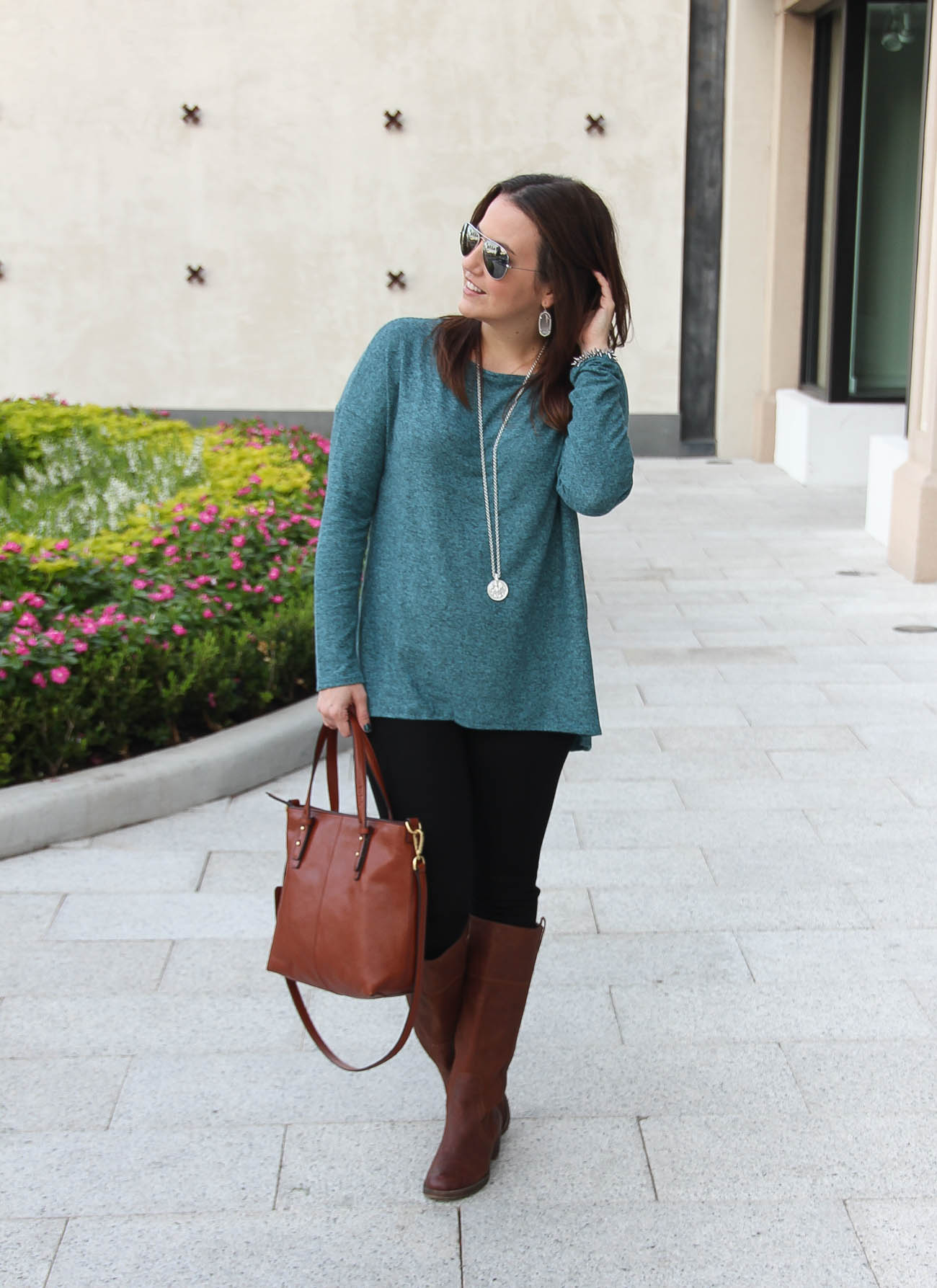 Teal Sweater + Brown Riding Boots - Lady in VioletLady in Violet