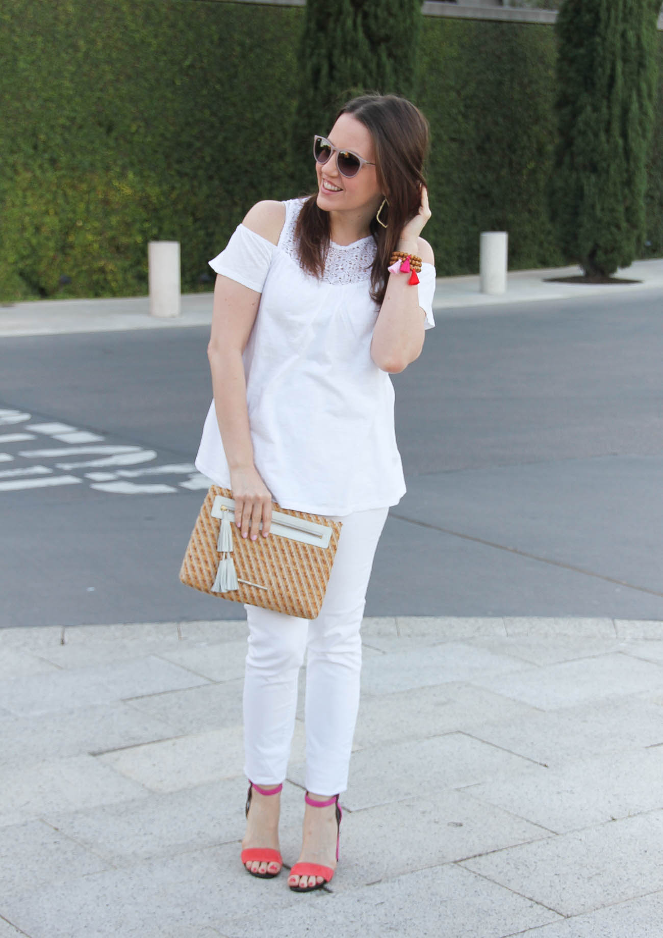 White on White Outfit + Block Heel Sandals | Lady in VioletLady in Violet
