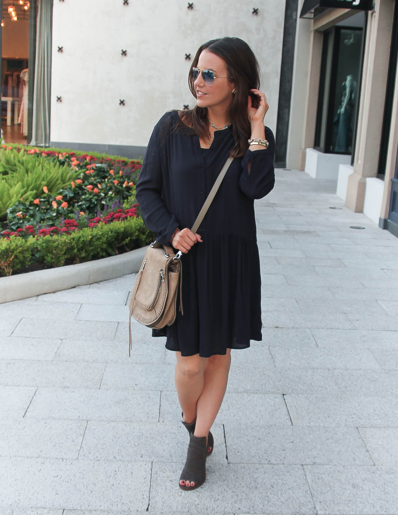 Casual Navy Dress + Peep Toe Booties - Lady in VioletLady in Violet