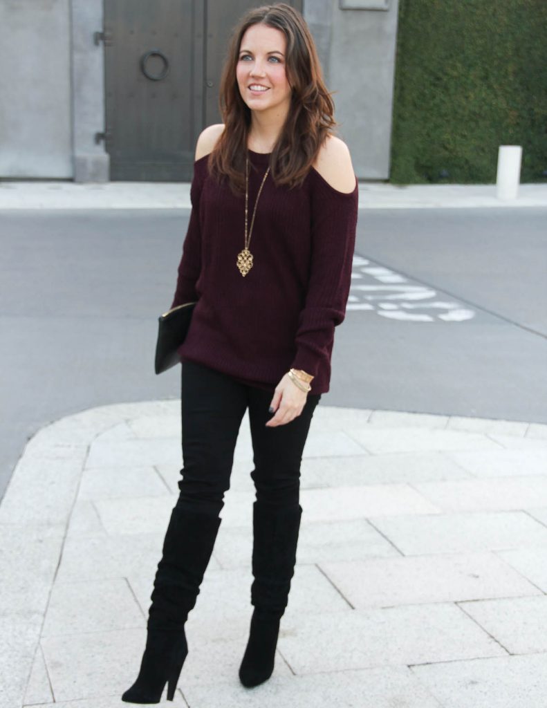 Black Slouchy Boots + Cold Shoulder Sweater | Lady in VioletLady in Violet