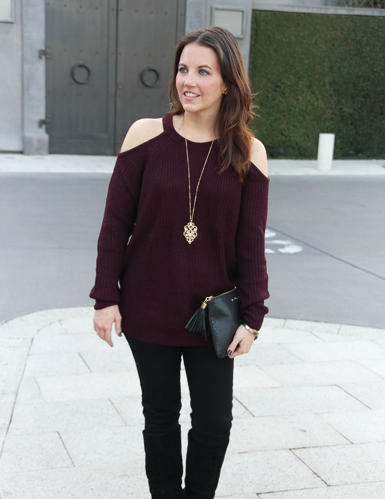 Black Slouchy Boots + Cold Shoulder Sweater | Lady in VioletLady in Violet