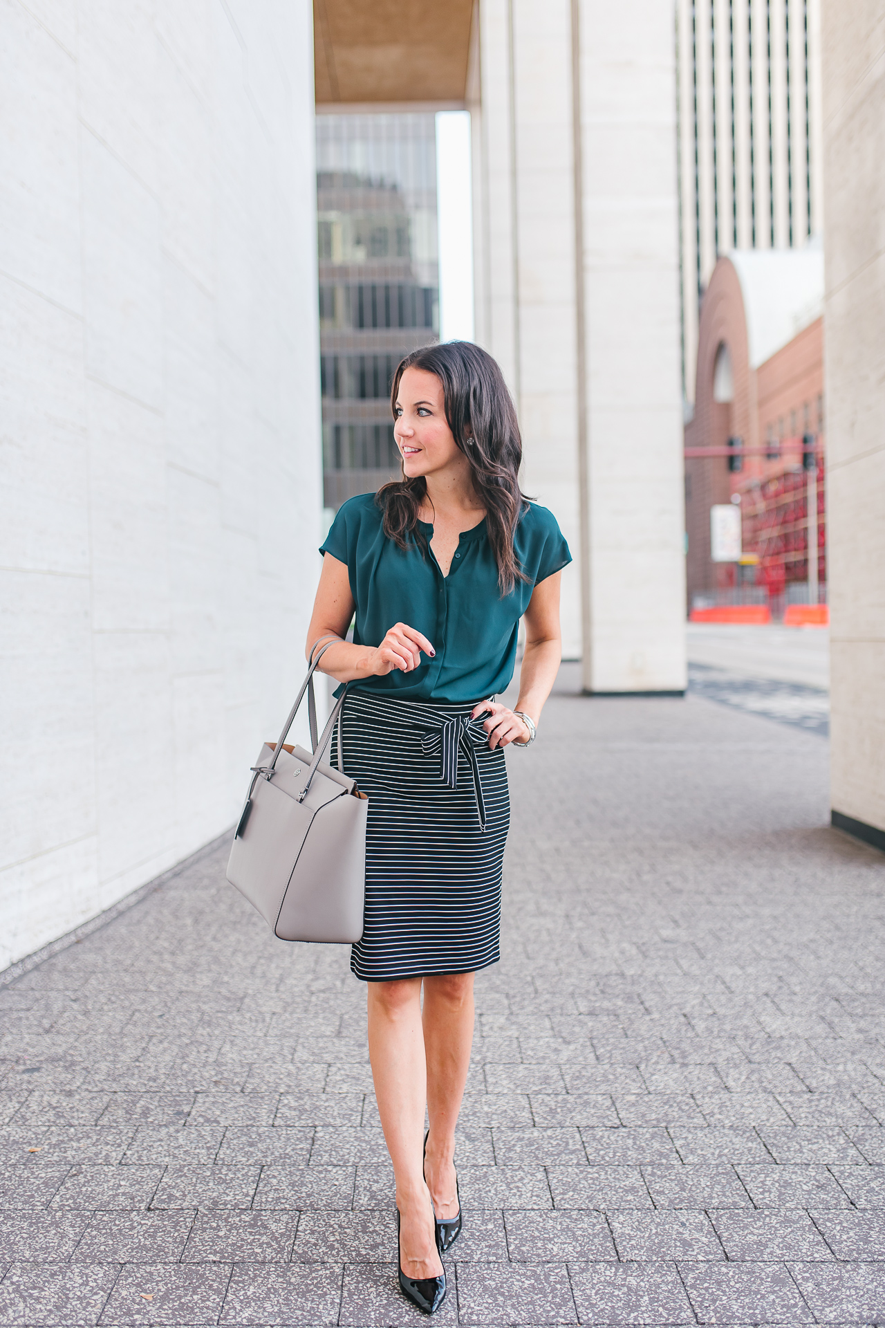 Fall Work Outfit: Striped Pencil Skirt | Lady in Violet | Houston ...