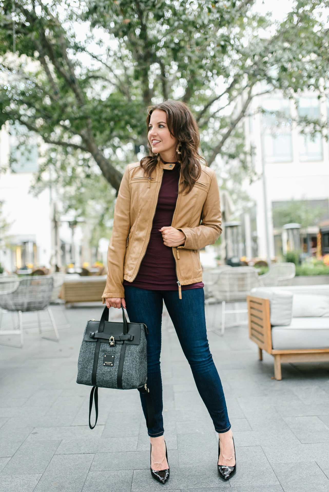 Light Brown Leather Jacket | Lady in Violet | Petite Fashion Blogger |Lady  in Violet