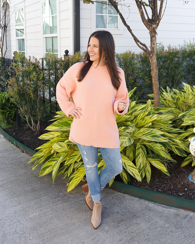 Casual Valentine's Day Outfit | Pink Tunic Sweater - Lady in VioletLady in  Violet